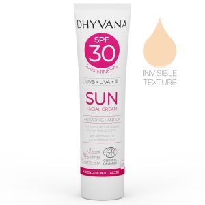 Crema solar facial antiedad con Ácido Hialurónico FPS 30,Dhyvana