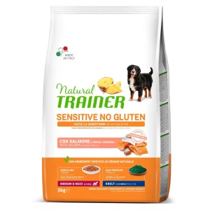 Natural Trainer – Pienso sensitive sin gluten para perros adultos tamaño mediano sabor salmon fresco.